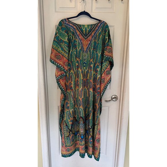 Vintage Jessica Taylor Hippy Paisley Short Sleeve Kaftan Maxi Dress OS - Picture 6 of 6
